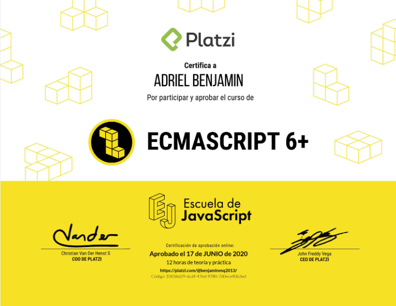 Diploma de Platzi, ECMASCRIPT6+